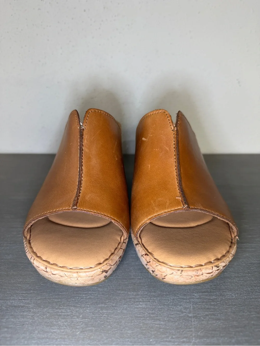 Born Womens Sz 10M Arie Natural Full Grain Leather Platform Wedge Sandals Shoes